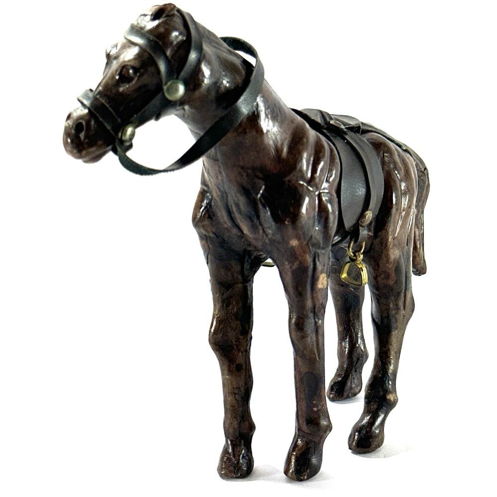 Vintage Leather Wrapped Horse Figurine Western Saddle Tack 7.5” Folk Art Decor - Picture 6 of 9